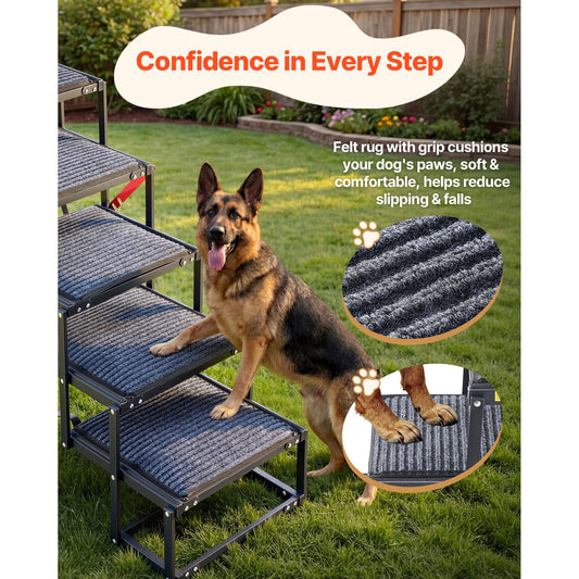 Dog Stairs for Car, 5 Steps Extra Wide Foldable Dog Ramp