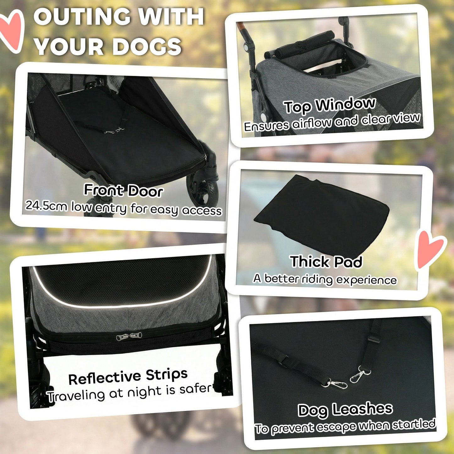 Dog Stroller for Large Dogs up to 66 LBS with All-Terrain Spring