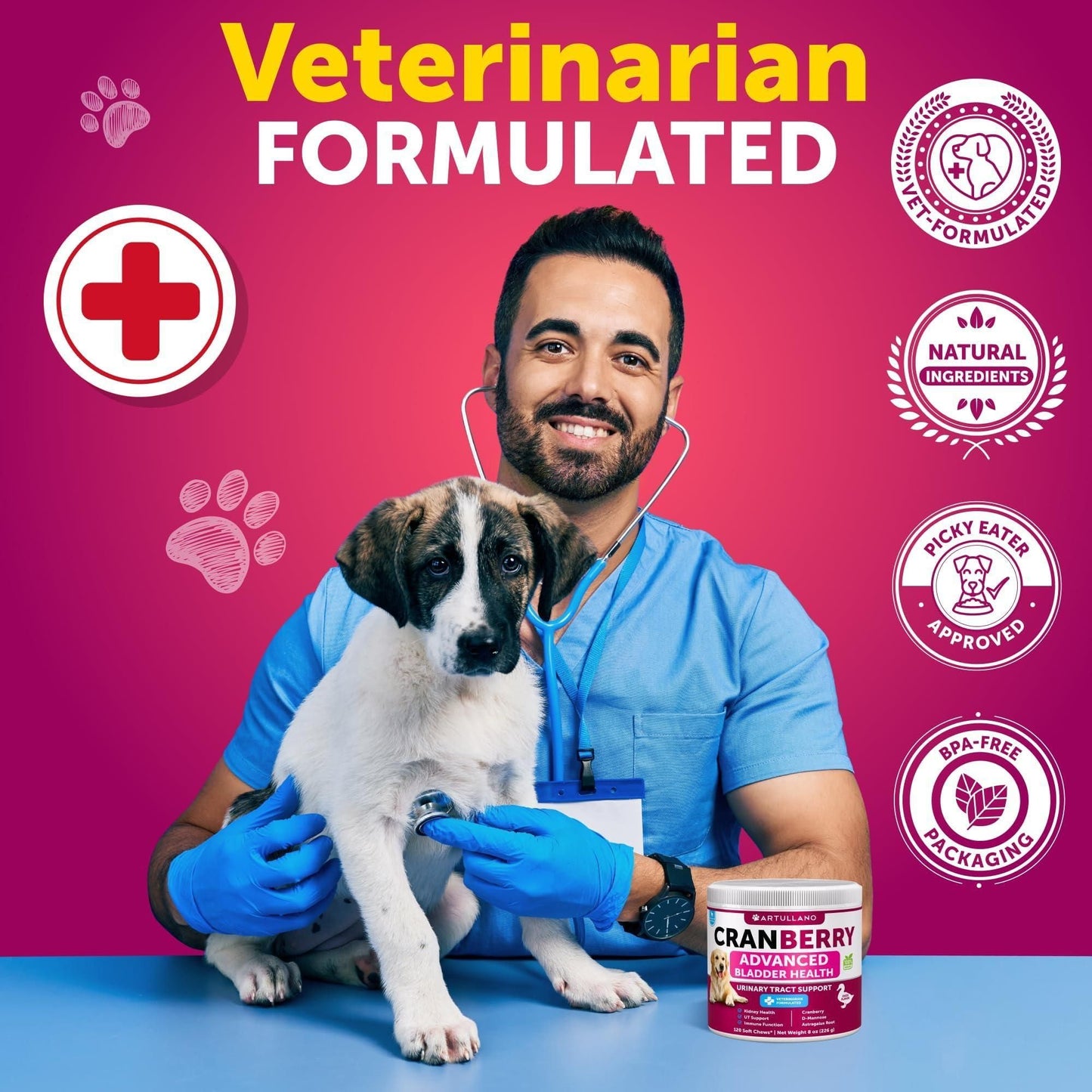 Cranberry Bladder Support Chews for Dogs, Urinary Health 2 Pack