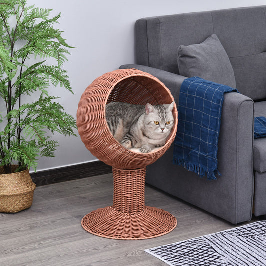 Elevated Cat Bed, Rotatable Egg Chair Pod, Thick Cushion, Natural
