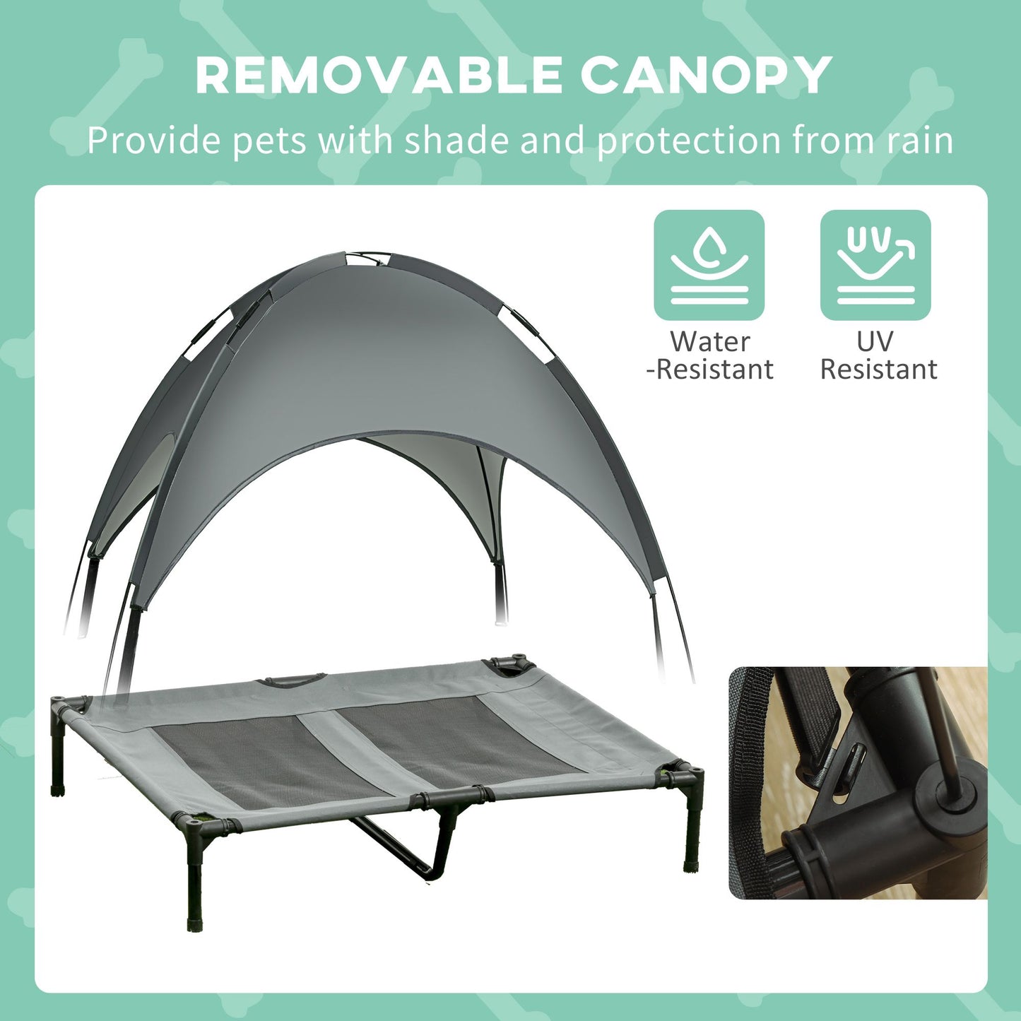Elevated Dog Bed with Removable Canopy, Outdoor Dog Cot with UV