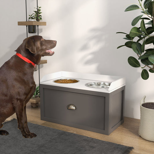 Elevated Dog Bowl Station with Storage Drawer 21L Capacity & 2