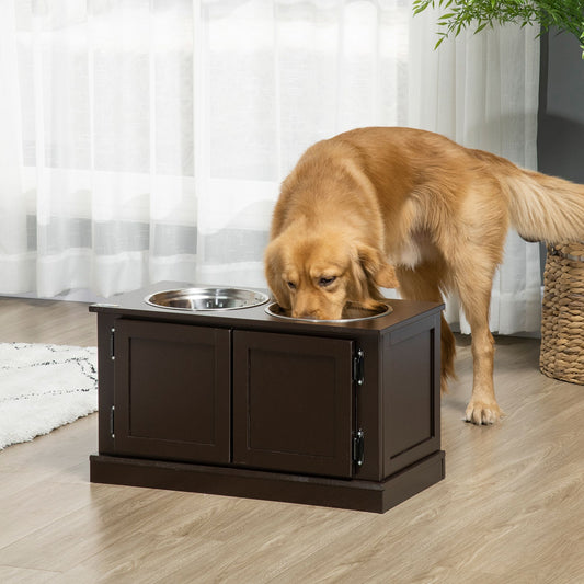Elevated Dog Bowls with Storage, Two Stainless Steel Bowls