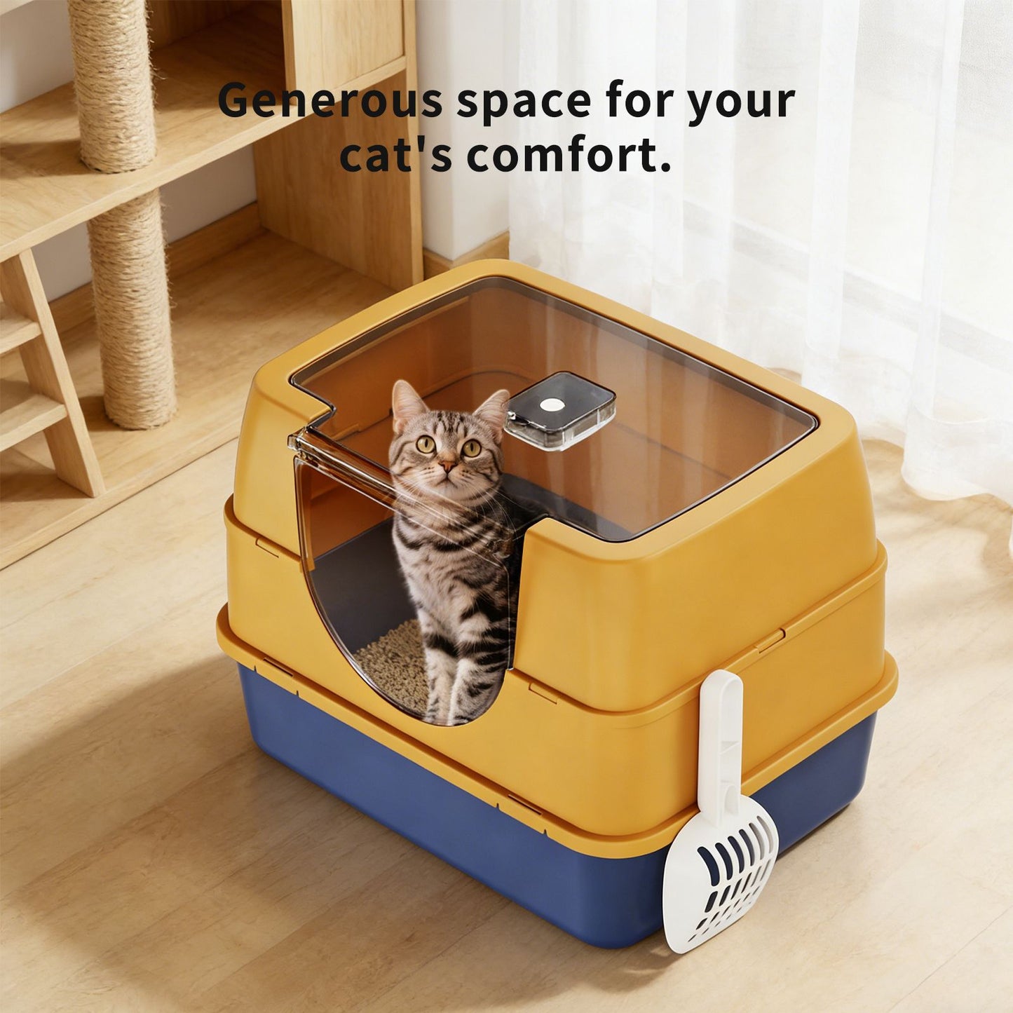 Enclosed Cat Litter Box, Orange - Odor-Locking, Spacious