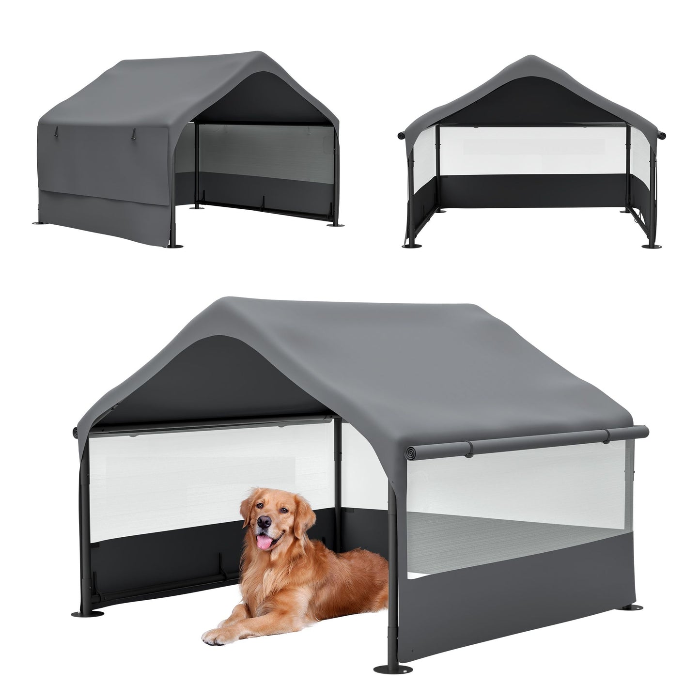 Extra Large Outdoor Dog House Tent with 3-Sided Mesh Windows