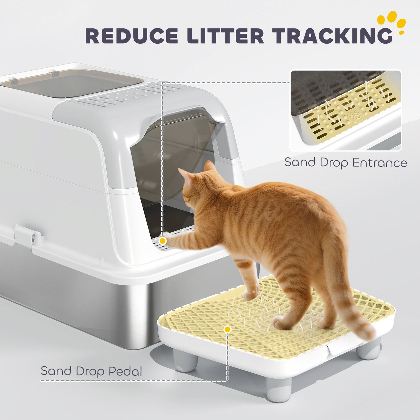 Extra Large Stainless Steel Litter Box, Enclosed Cat Litter Box