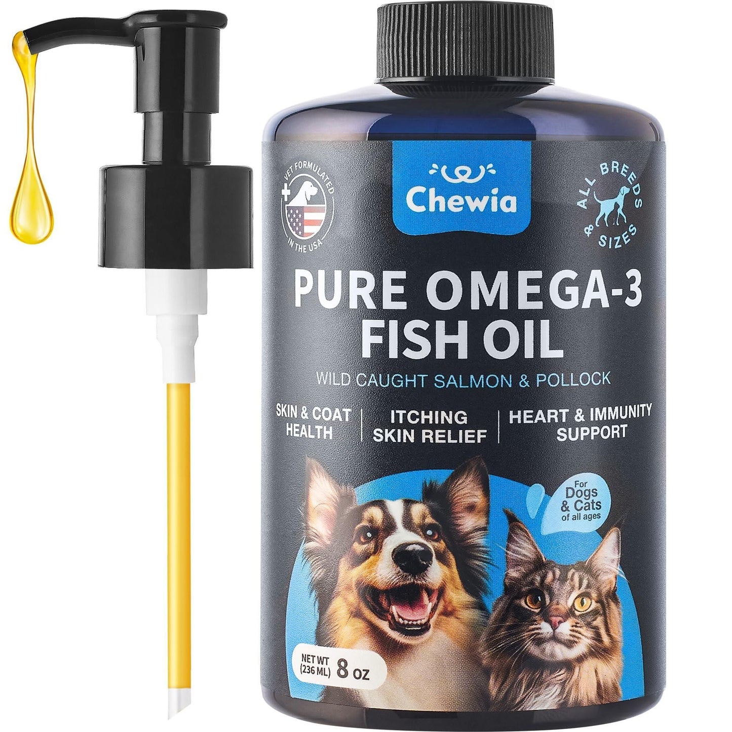Fish Oil for Dogs 8 oz, Omega Skin & Coat Liquid Supplement