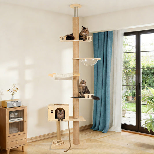 Floor to Ceiling Cat Tree, 6 Level Adjustable Height Climbing Tower