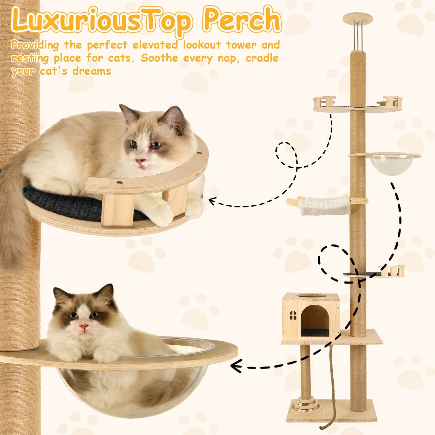 Floor to Ceiling Cat Tree, 6 Level Adjustable Height Climbing Tower
