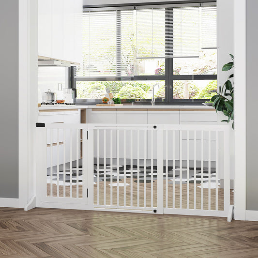 Freestanding Pet Gate Adjustable Wooden Dog Barrier 3 Panel Safety