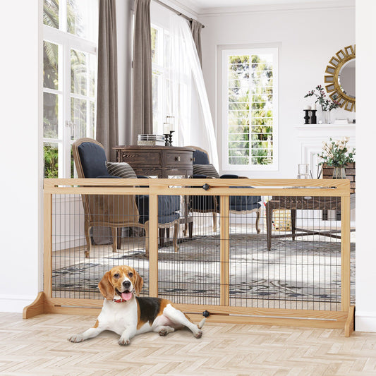 Freestanding Pet Gate Extra Wide 72 H Dog Cat Barrier Natural