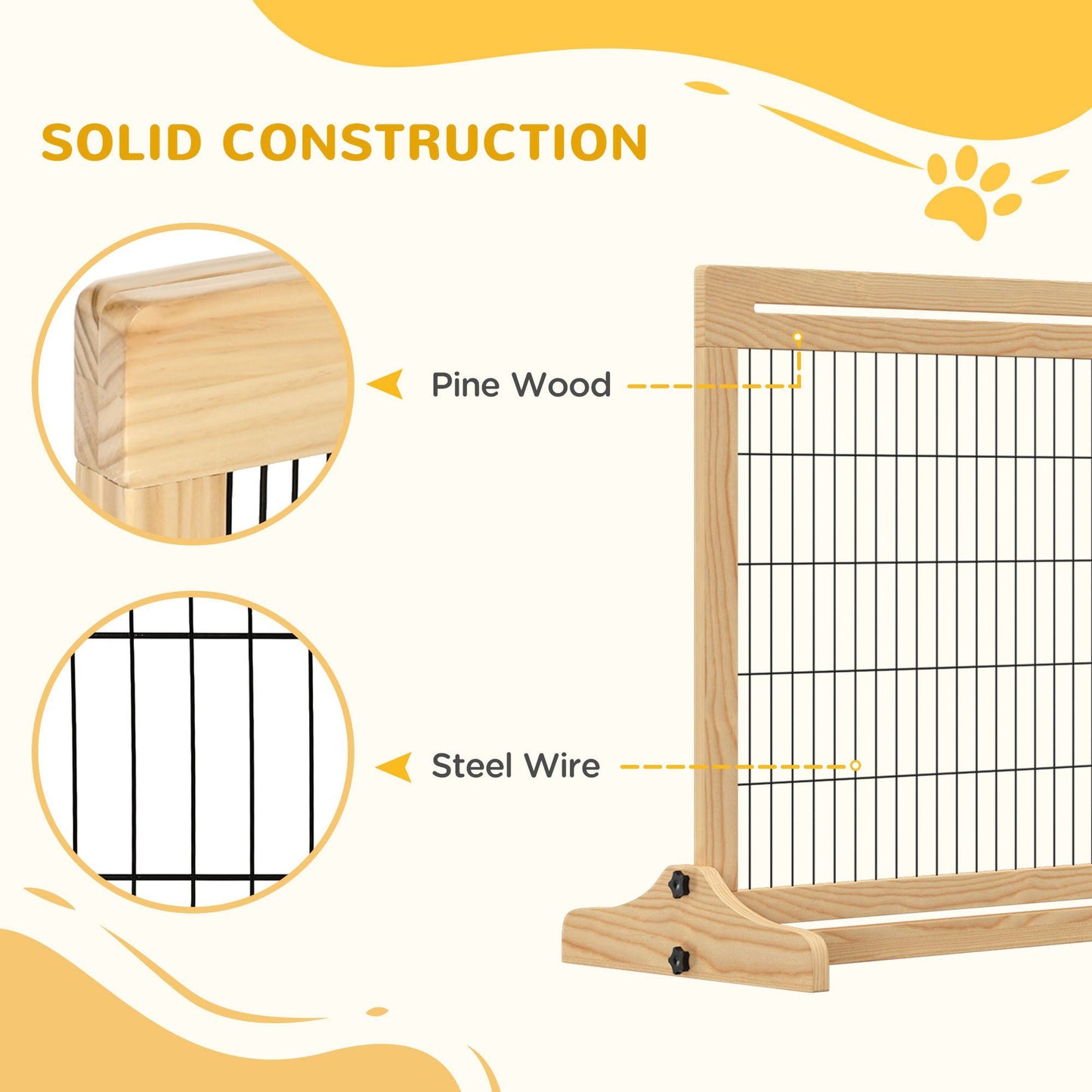 Freestanding Pet Gate Extra Wide 72 H Dog Cat Barrier Natural
