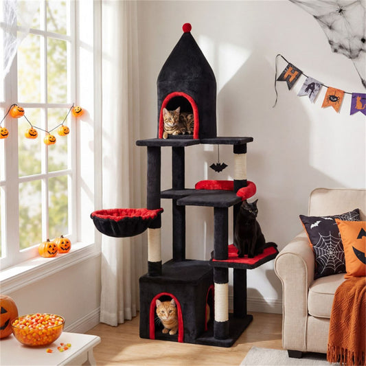 Gothic 5-Level Cat Tree 63" Tall with Sisal Scratching Posts Black