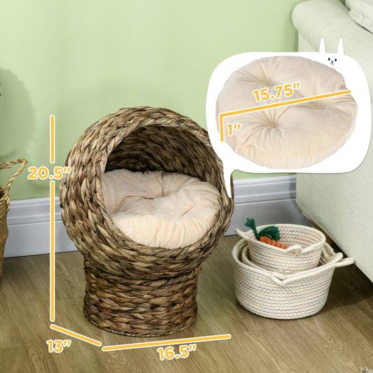 Handwoven Elevated Cat Bed with Soft Cushion & Cat Egg Chair Shape