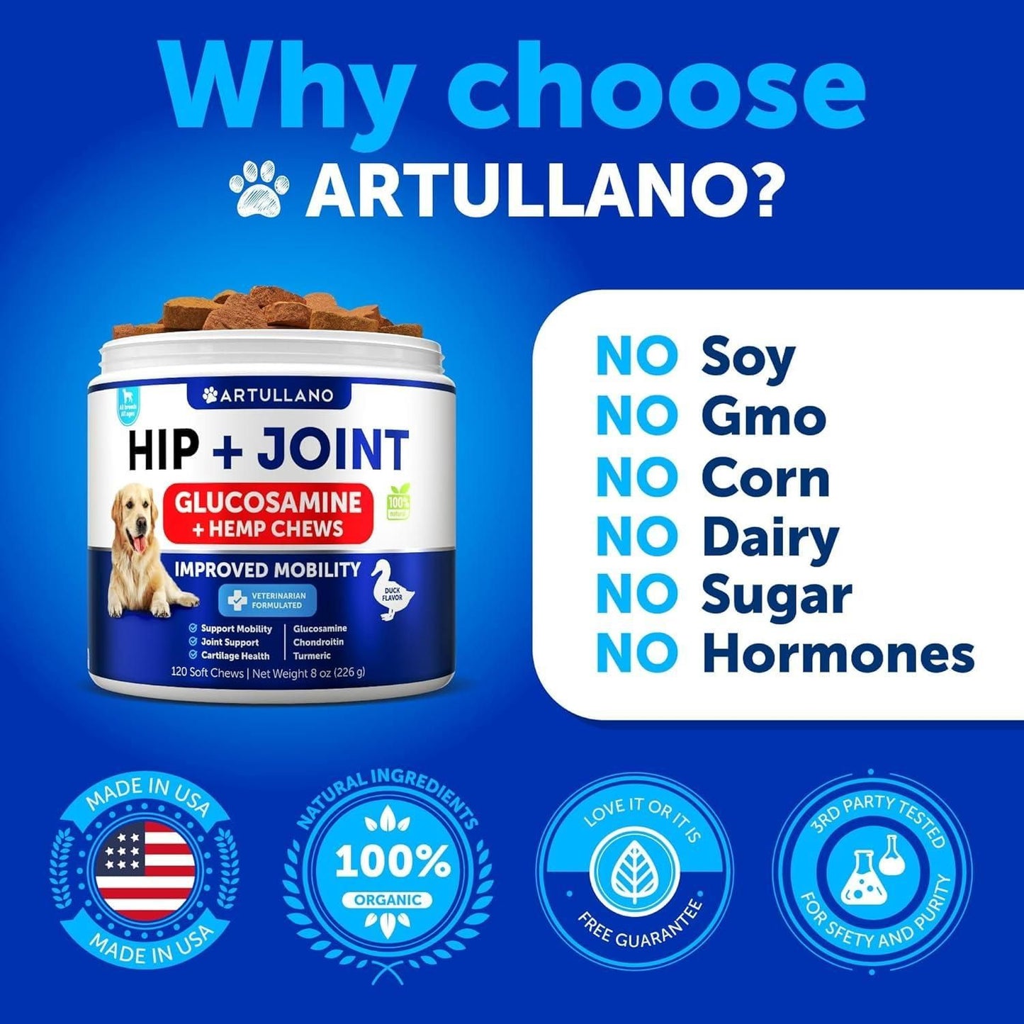 Hemp Hip & Joint Support Chews for Dogs with Glucosamine