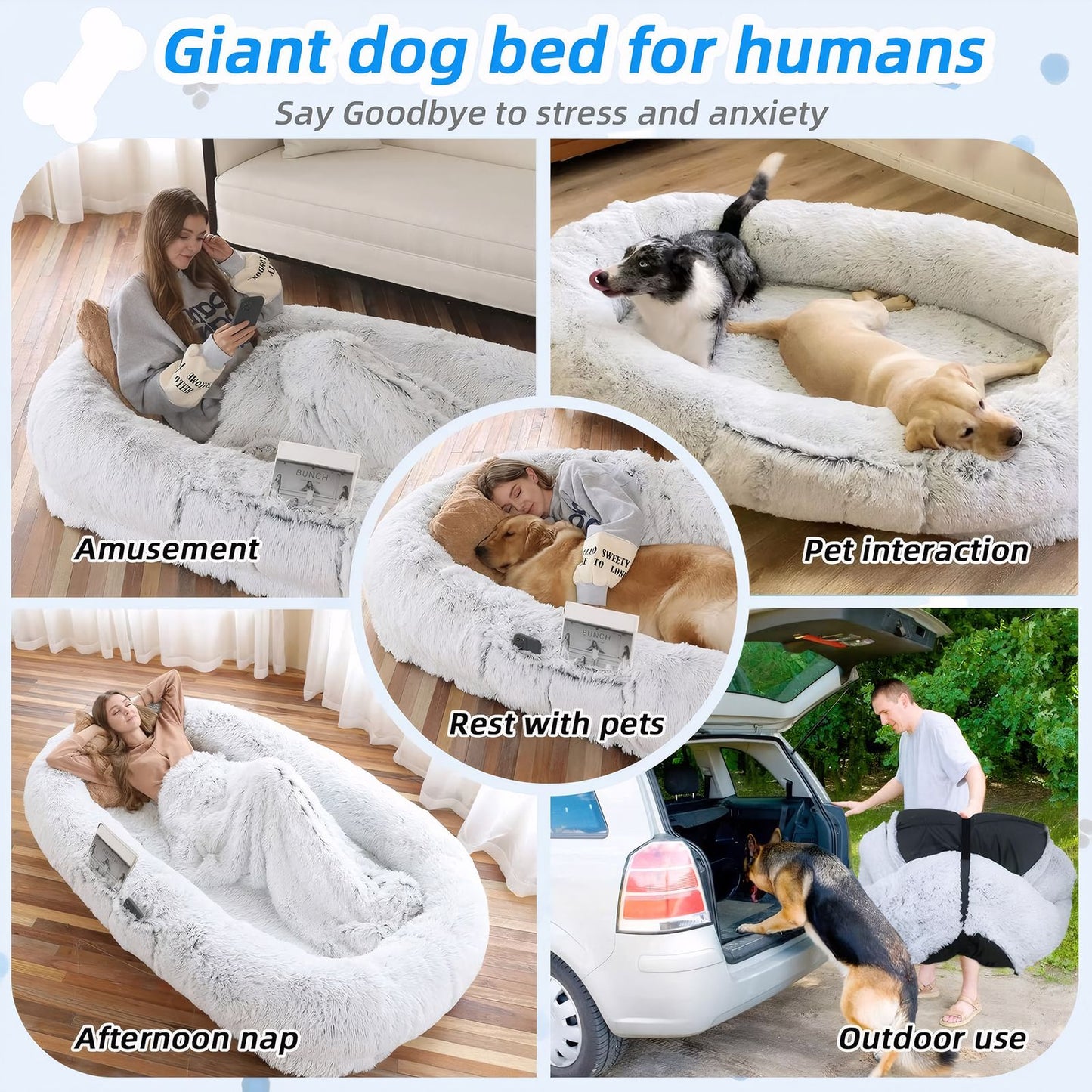 Human Dog Bed, Washable Faux Fur Dog Bed for People Doze Off