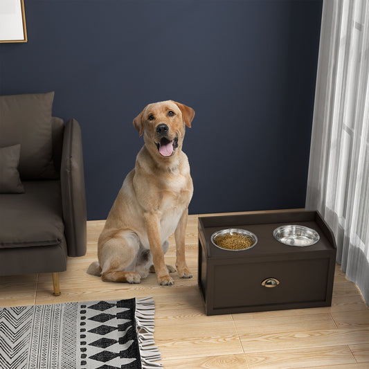 Large Elevated Dog Bowls with Storage Drawer Containing 21L