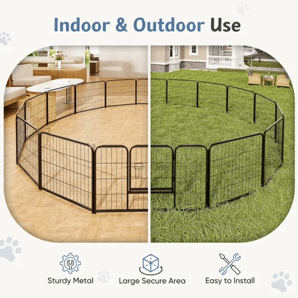 Metal Dog Playpen, 24 Inch Height 8 Panels Pet Fence, Foldable Dog