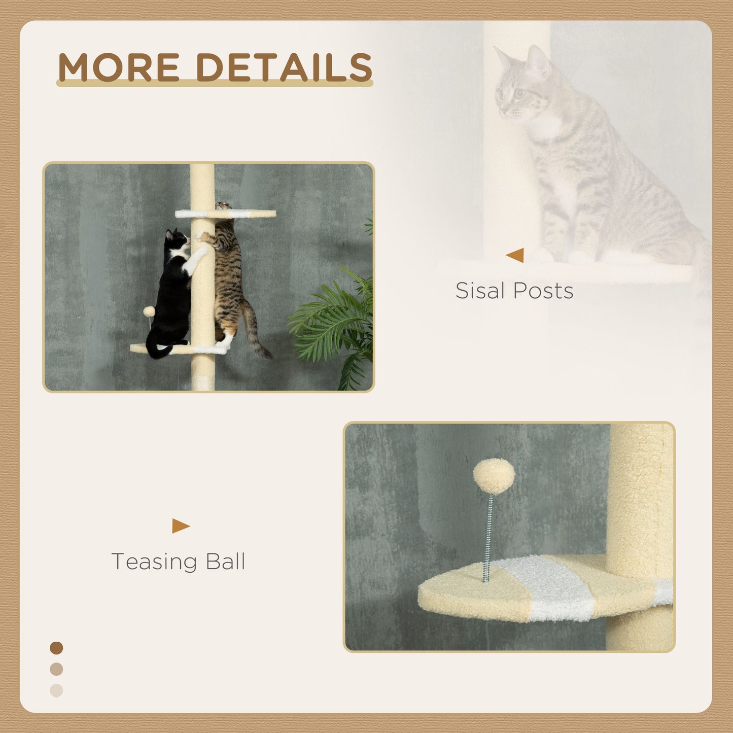 Modern Cat Tree Height Adjustable 87 -103 Inch with 4-Tier