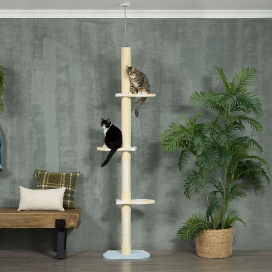Modern Cat Tree Height Adjustable 87 -103 Inch with 4-Tier