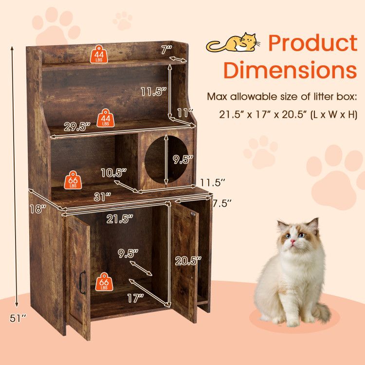 Modern Wooden Industrial Cat Litter Box Enclosure with Storage