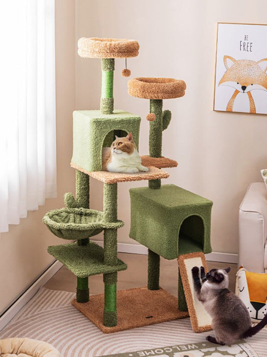 Multi-Level Cactus Cat Tree with Scratching Posts Ladder Double