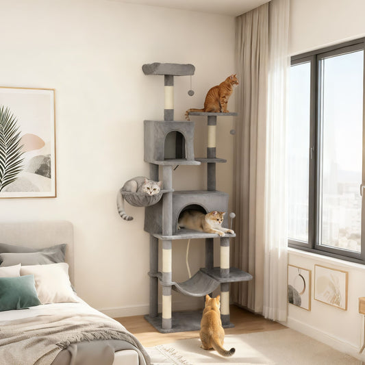 Multi-Level Cat Tower, 80" Tall Cat Tree, with 2 Condos, 2