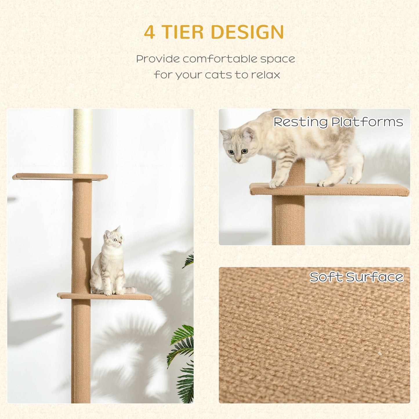 Natural Floor-to-Ceiling Cat Tree, Sisal-Covered Scratching Posts