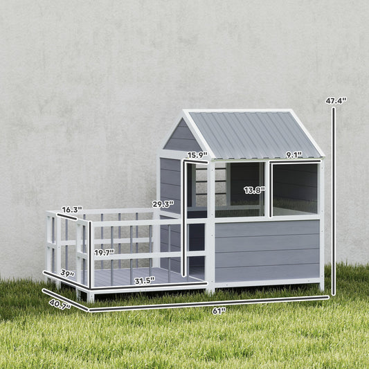 Outdoor Dog House, 61"L Wooden Dog House with Porch, Weatherproof