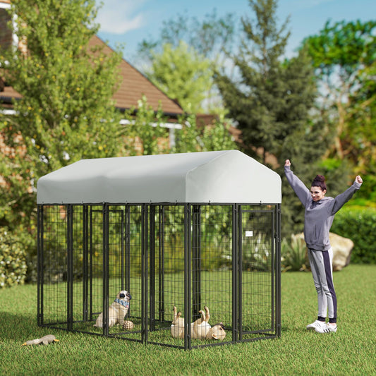 Outdoor Dog Kennel with Two-Room Design, Water-Resistant &