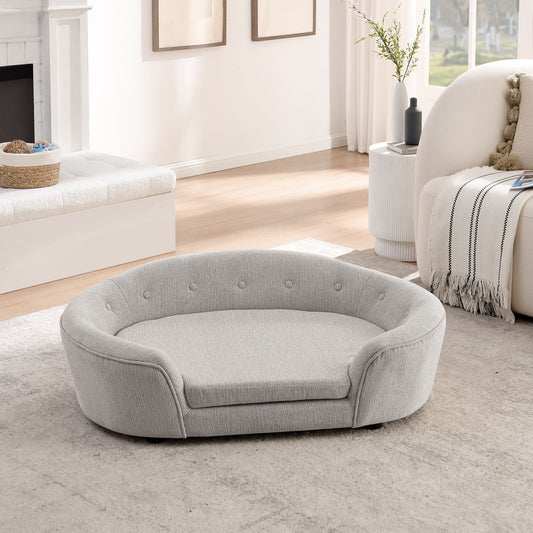 OVERSIZED Size Oval Semi-Enclosed Dog Sofa - Durable Linen