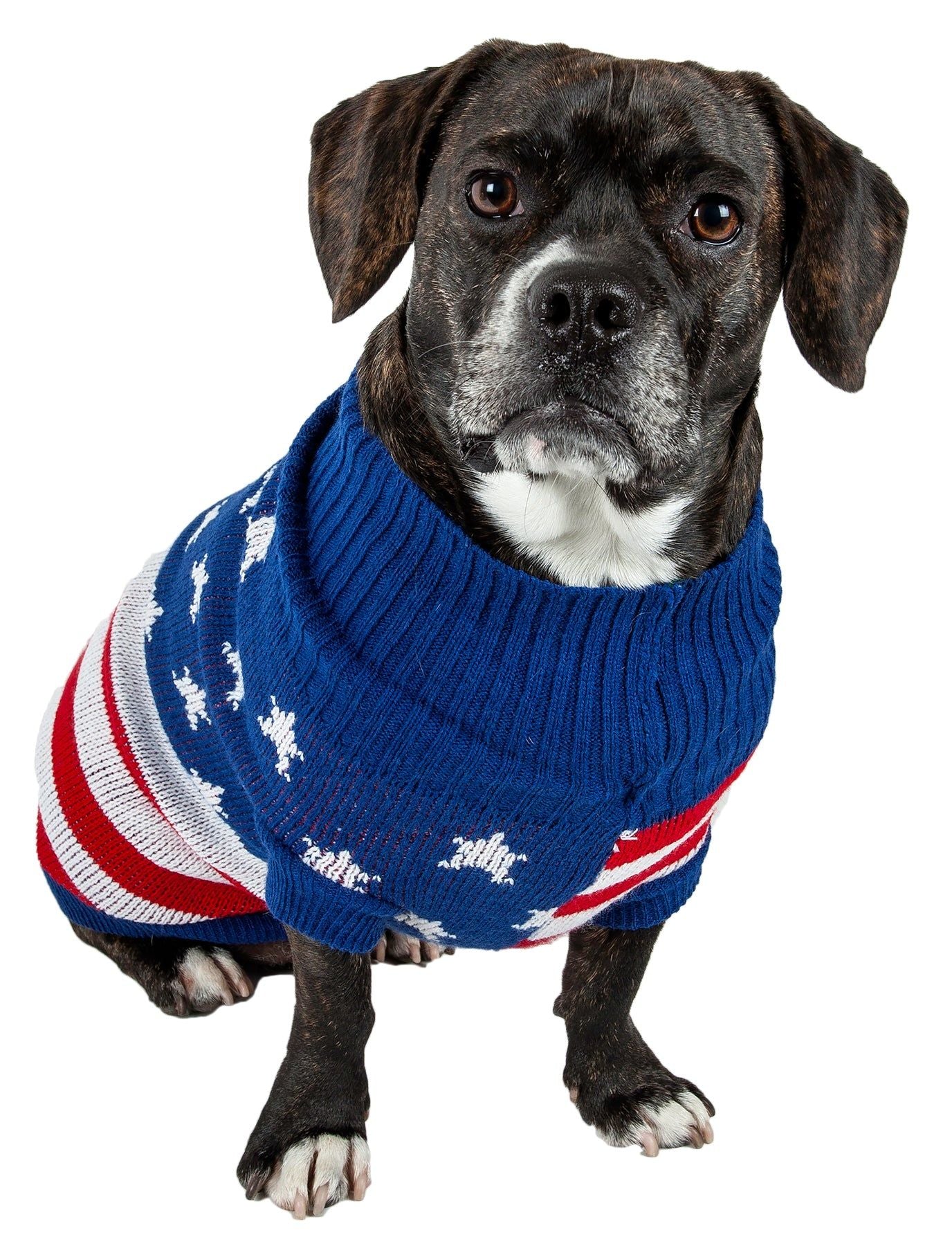 Patriot Independence Star Heavy Knitted Fashion Ribbed Turtle Neck