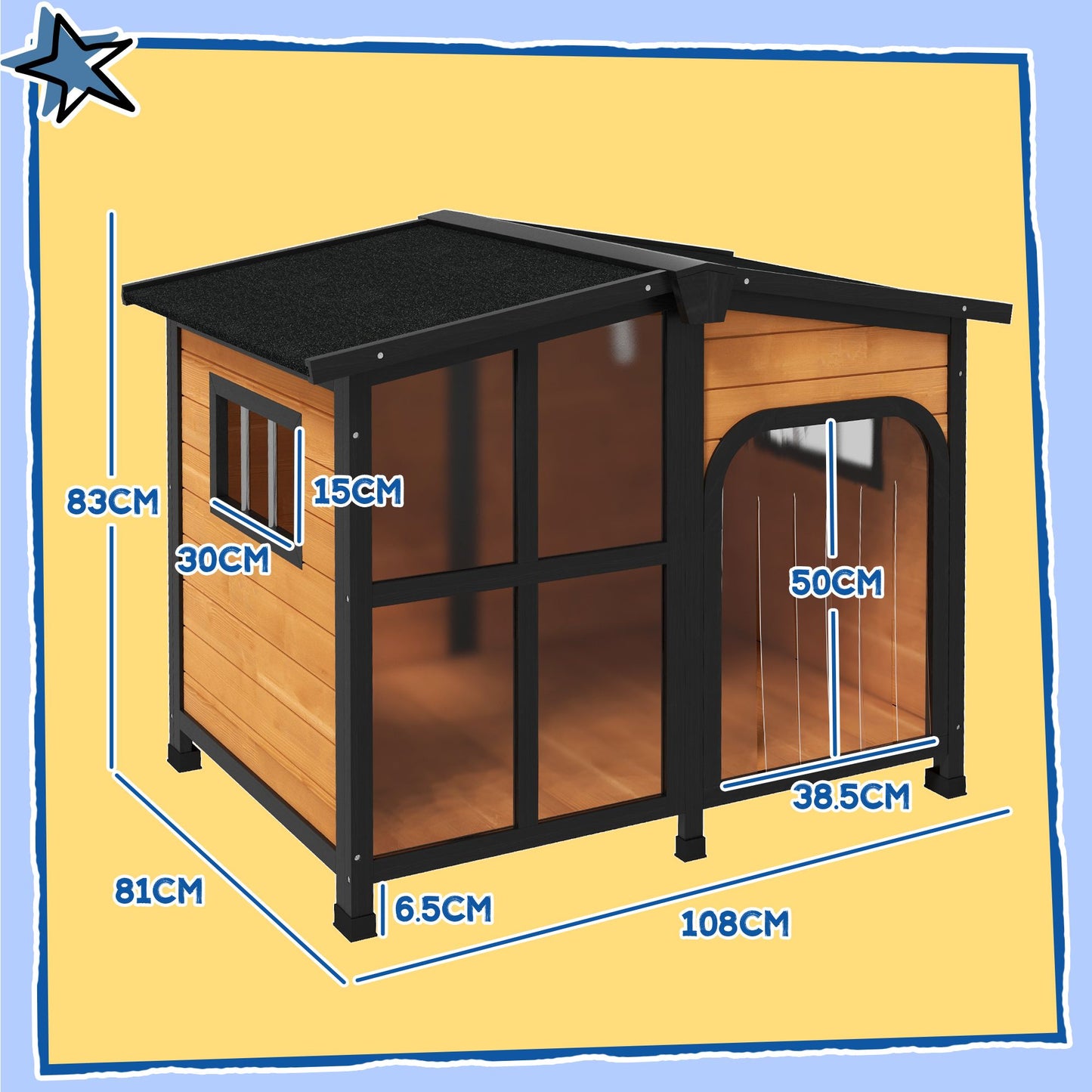 PawHut Outside Cabin-Style Wooden Dog House for Large Dogs
