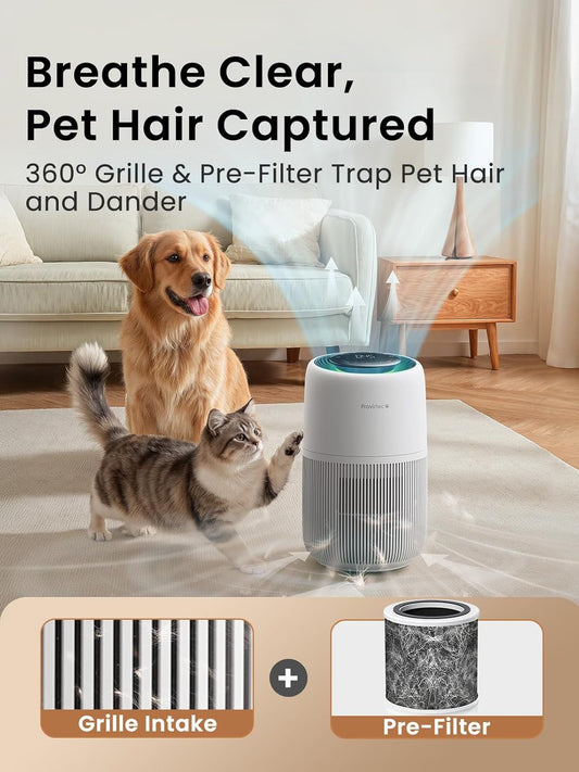 Pet Air Purifier up to 1500 Ft², Enhanced Activated Carbon & 360°