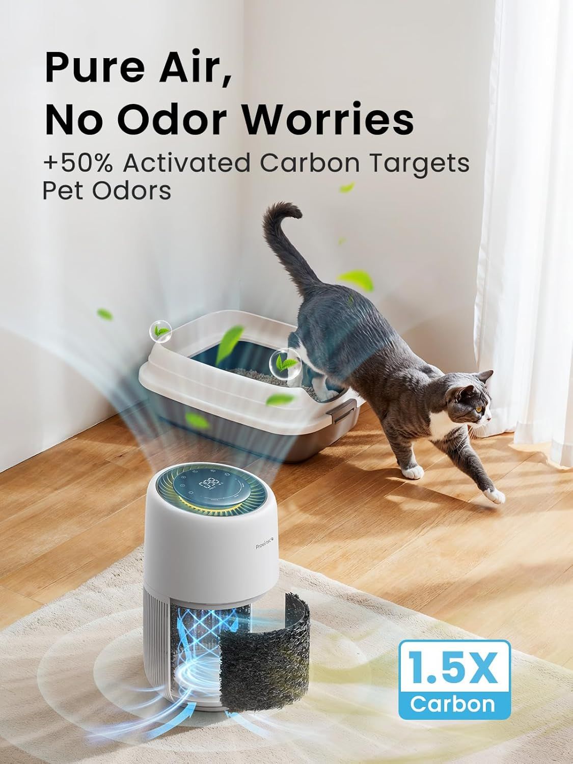 Pet Air Purifier up to 1500 Ft², Enhanced Activated Carbon & 360°