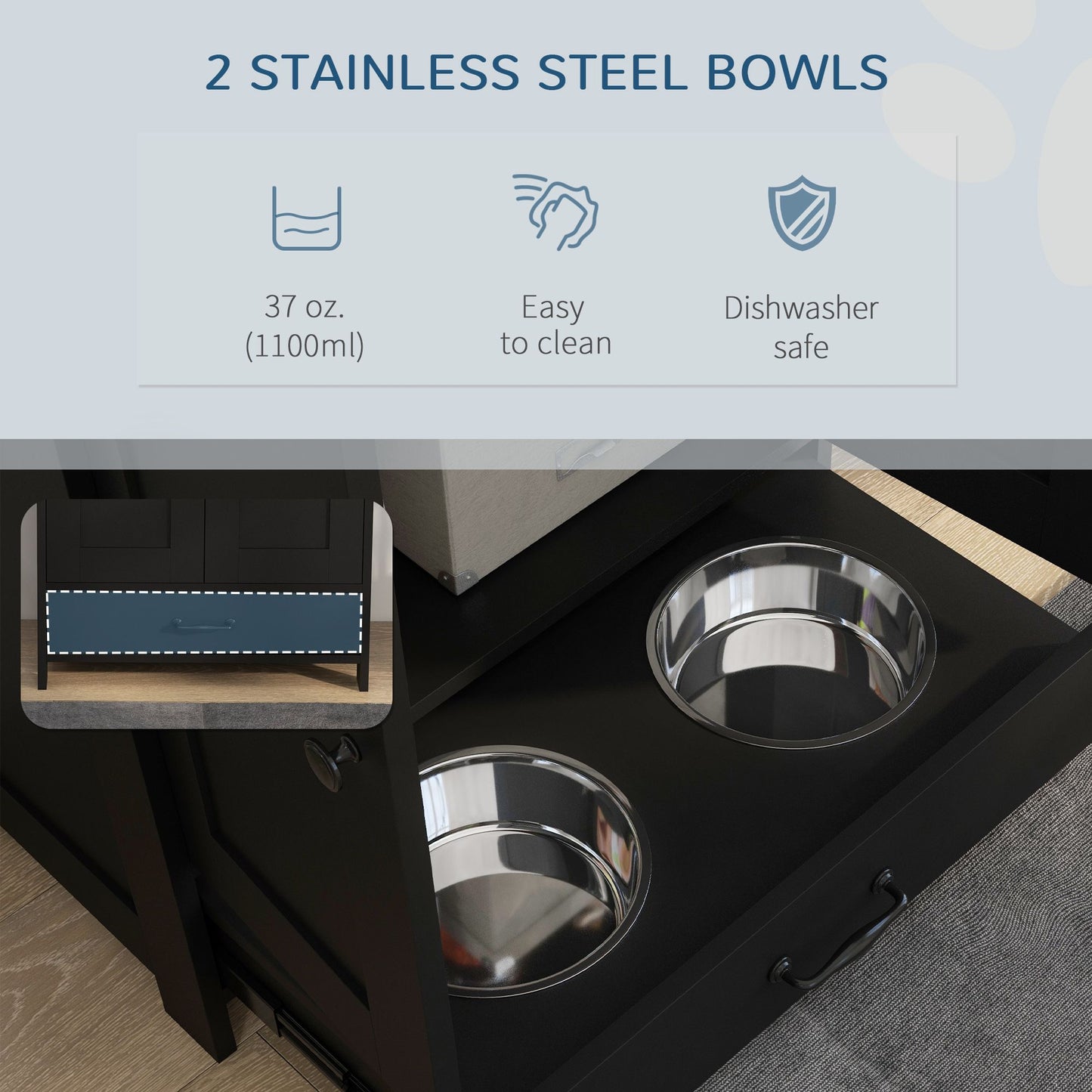 Pet Feeding Station, Dog Food Storage Cabinet with Raised Dog