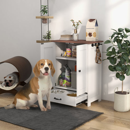 Pet Feeding Station for Medium Dogs, White, with Storage, Raised