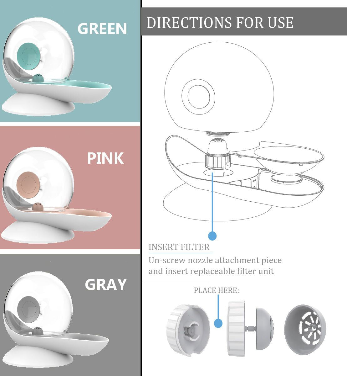 Snail Shaped 2-in-1 Automated Gravity Pet Filtered Water Dispenser