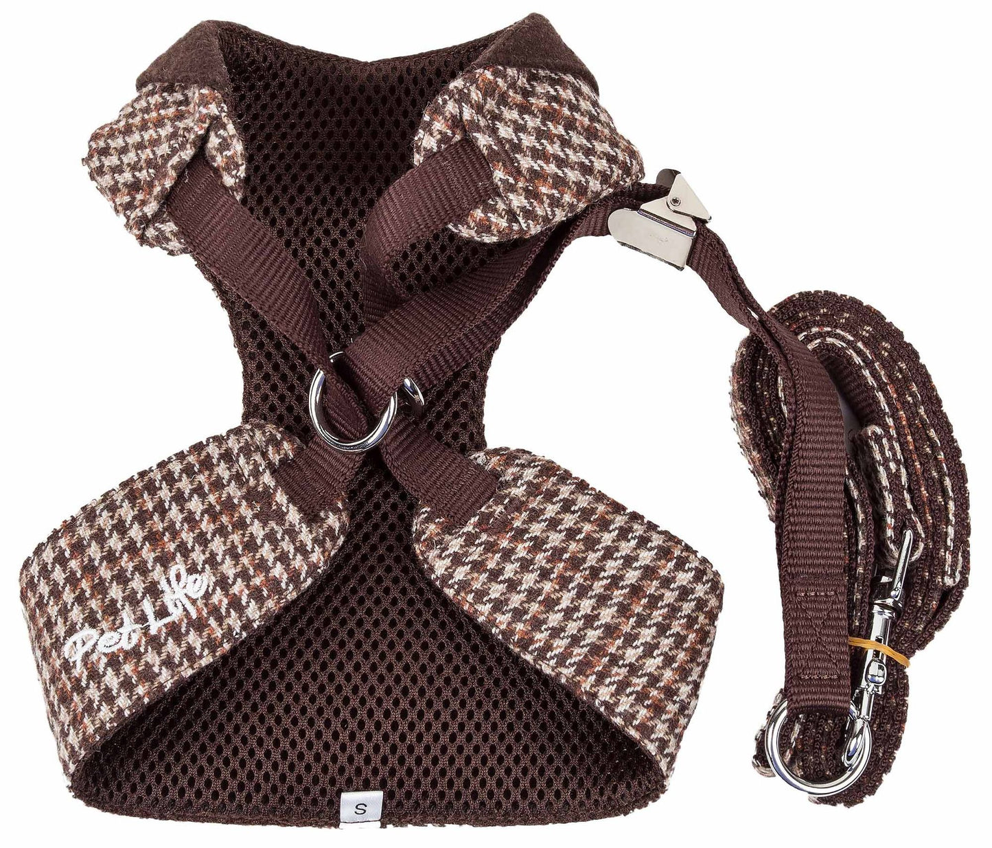 2-in-1 Mesh Reversible Plaided Collared Adjustable Dog Harness-Leash