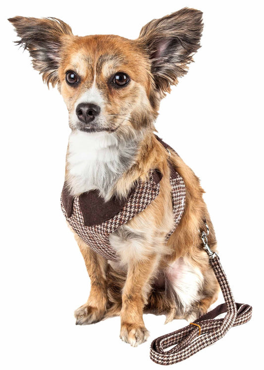 2-in-1 Mesh Reversible Plaided Collared Adjustable Dog Harness-Leash