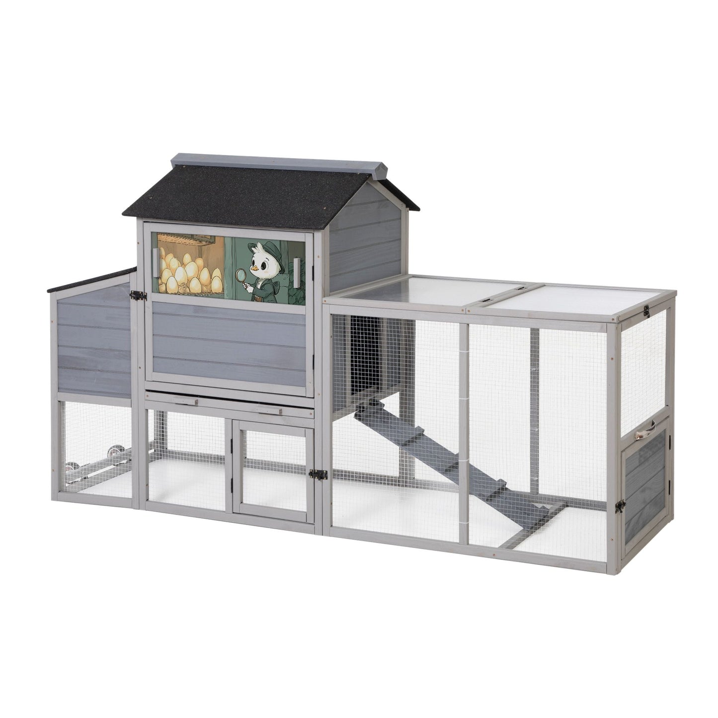 Portable Mobile Chicken Coop with Nesting Box, Sleeping Room, Run