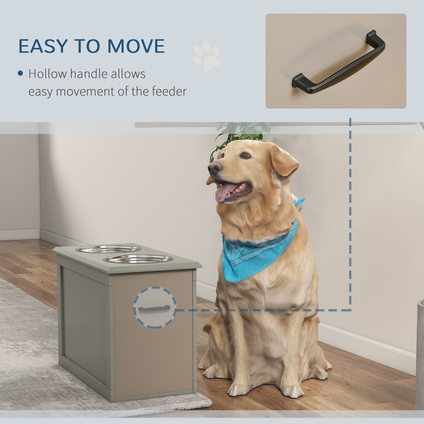 Raised Pet Feeding Storage Station with 2 Stainless Steel Bowls