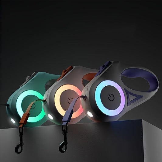 Retractable Dog Leash with LED Flash Light; Adjustable Tractor Rope