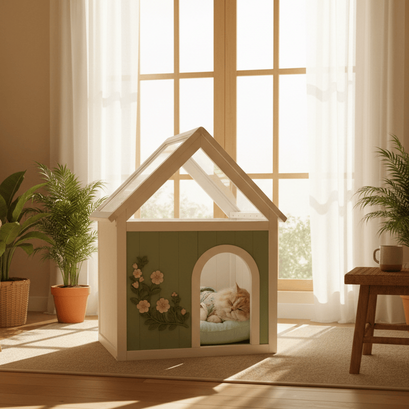 SAGE FSC-Certified Cedar Indoor Cat House with Clear Acrylic Roof –
