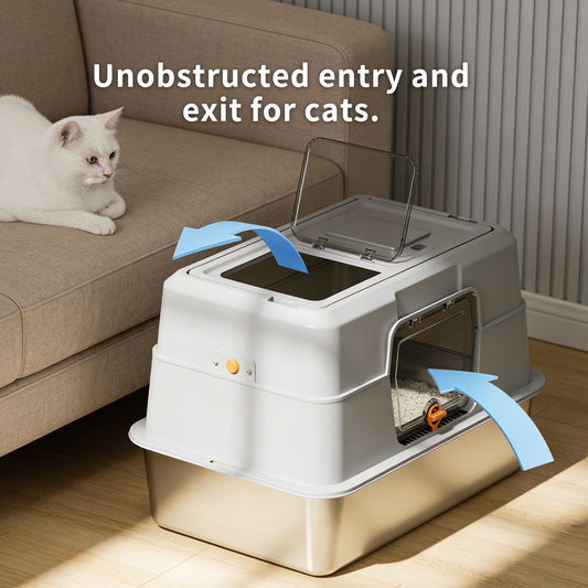 Thick Stainless Steel Fully Enclosed Black Cat Toilet, Sturdy, Bite