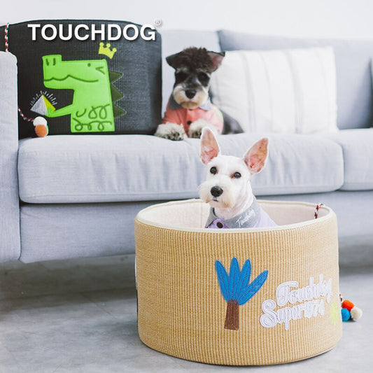 Touchcat Rounded Scratching Cat Bed with Teaser Toy