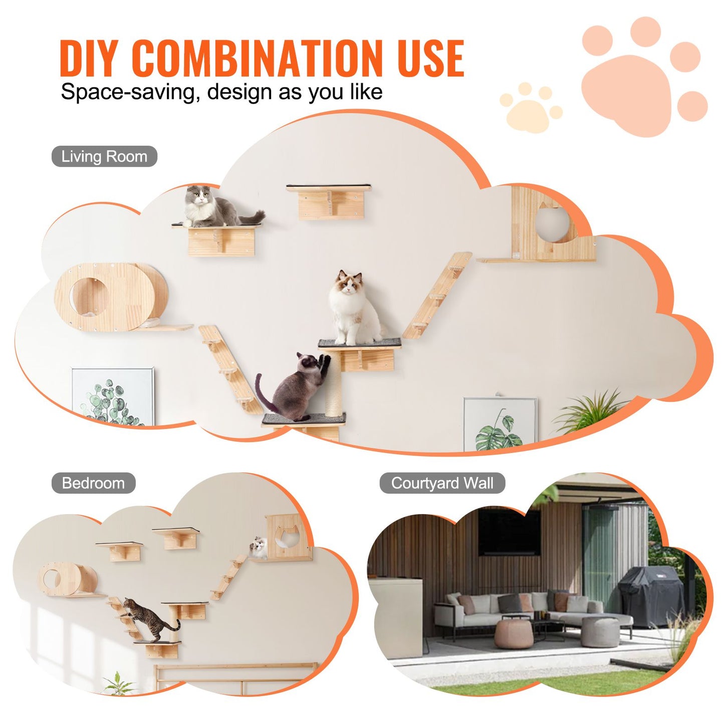 Wall Mounted Cat Shelves, Cat Wall Shelves and Perches with Jumping