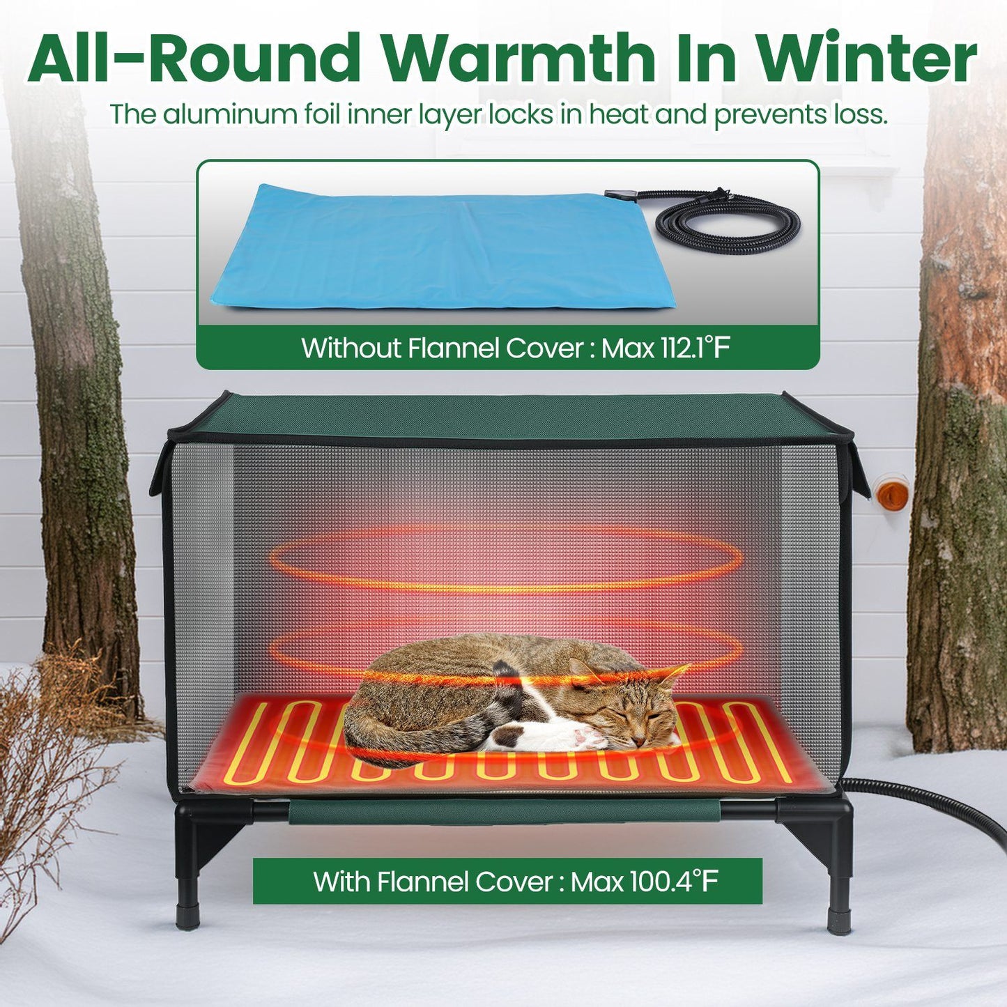 Waterproof Heated Cat House Outdoor Weatherproof Insulated Kitty
