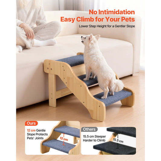 Wood Pet Stairs, 3-Step Dog Stairs for High Beds, Sofa & Cars