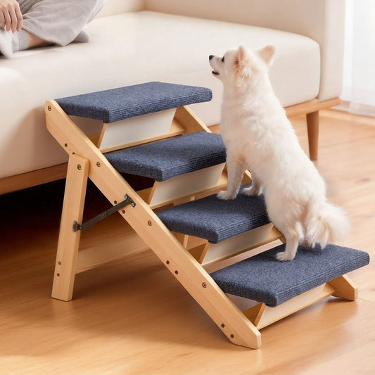 Wood Pet Stairs, 4-Step Dog Stairs for Beds, Sofa & Cars, 150lbs